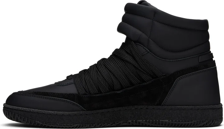 Balmain Black Leather 'Balmain Swan' Mid-Top Lace-Up Sneakers - Image 3