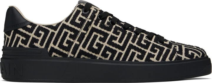 Balmain Black & Off-White B-Court Jacquard Monogram Sneakers