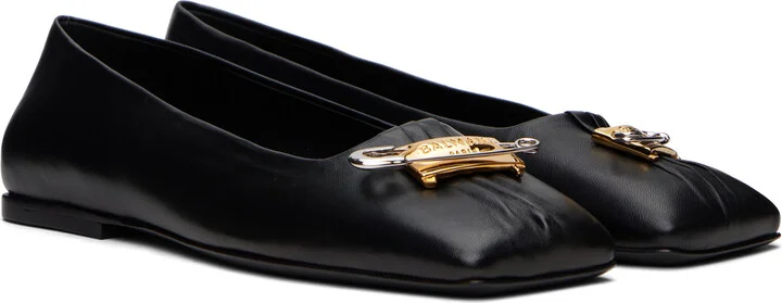 Balmain Black Safety Pin Gathered Lambskin Ballerina Flats - Image 4