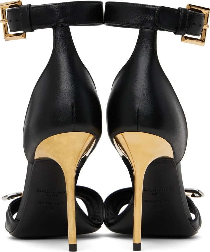 Balmain Black Safety-Pin Lambskin Sandals - Image 2