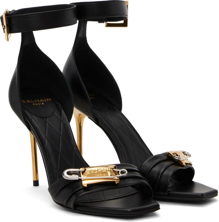 Balmain Black Safety-Pin Lambskin Sandals - Image 4