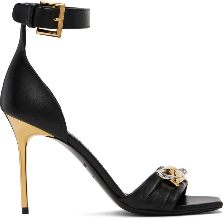 Balmain Black Safety-Pin Lambskin Sandals