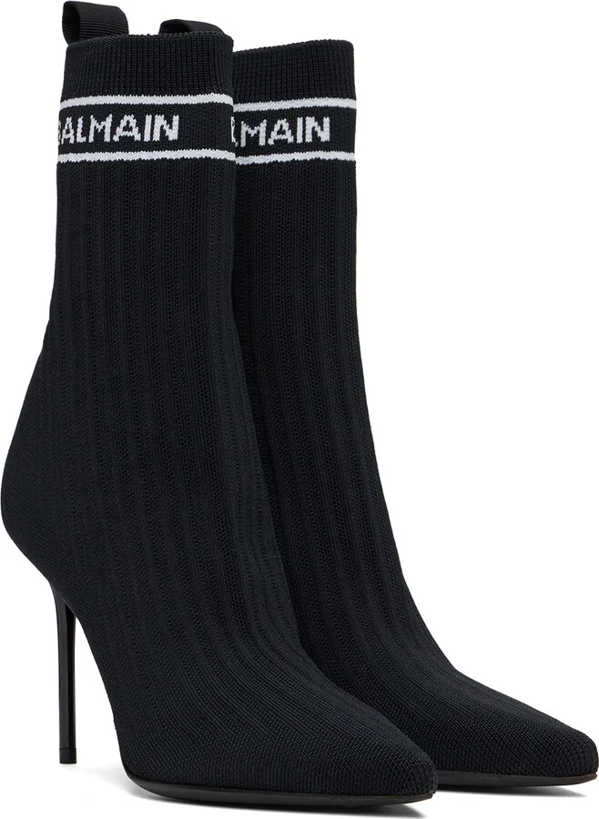 Balmain Black Skye Knit Boots - Image 4