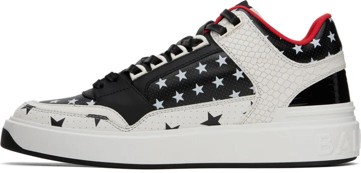 Balmain Black & White B-Court Mid Top Star Sneakers - Image 3