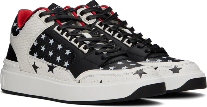 Balmain Black & White B-Court Mid Top Star Sneakers - Image 4