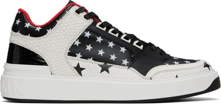 Balmain Black & White B-Court Mid Top Star Sneakers