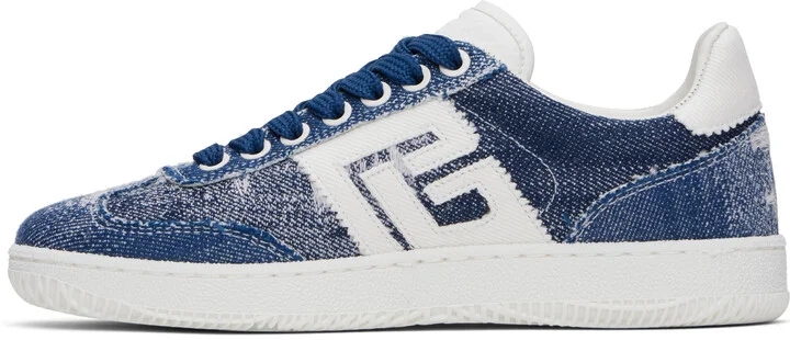 Balmain Blue Denim 'Balmain' Swan Sneakers - Image 3