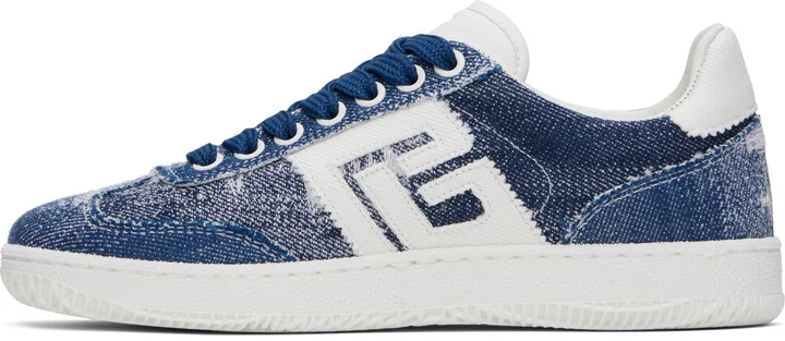 Balmain Blue Denim Swan Sneakers - Image 3