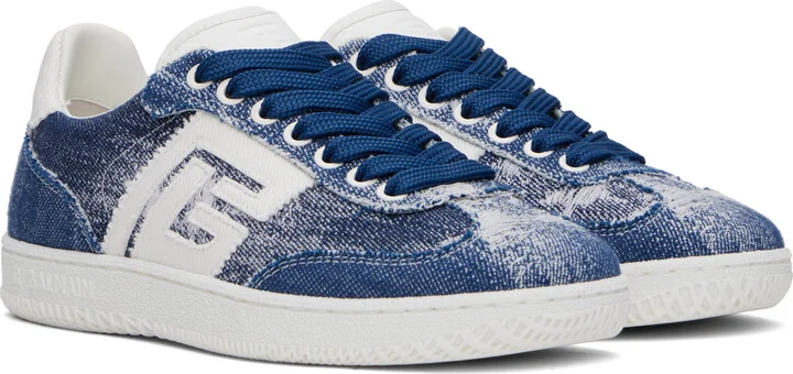 Balmain Blue Denim Swan Sneakers - Image 4