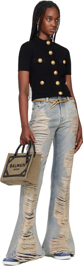 Balmain Blue Denim Swan Sneakers - Image 5