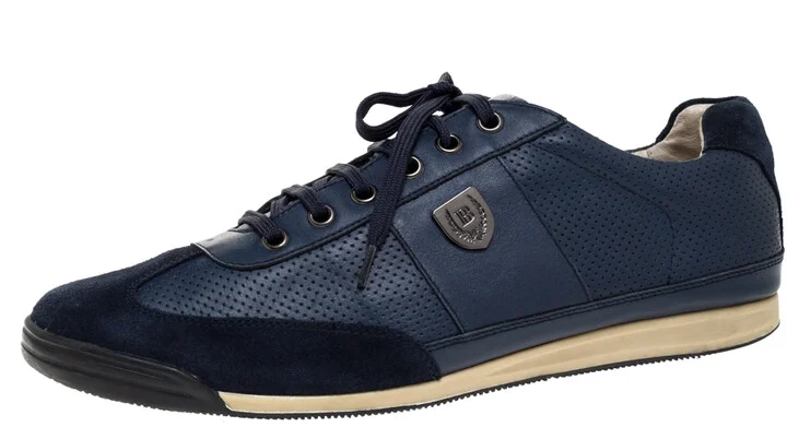 Balmain Blue Perforated Leather And Suede Lace Up Sneakers Size 43