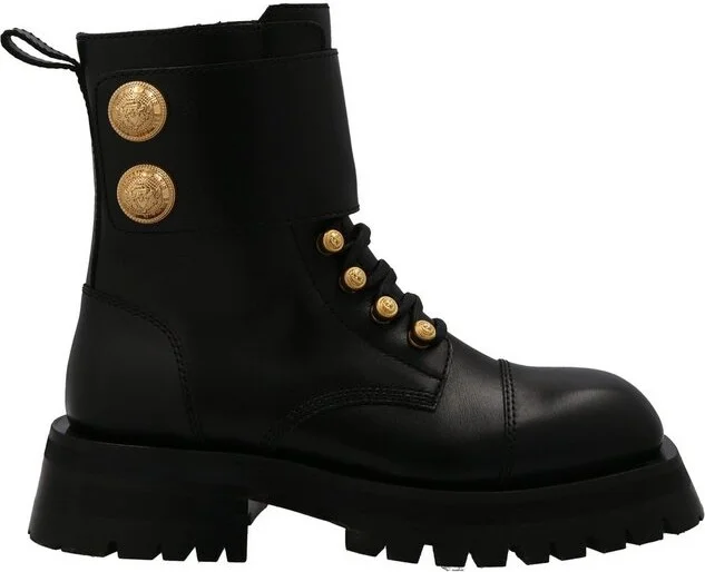 Balmain Button Embellished Ridged Ankle Boots