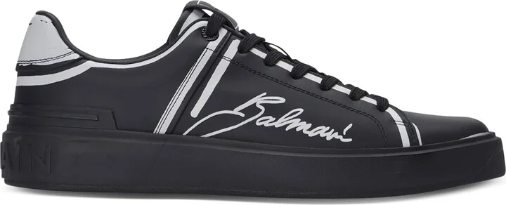 Balmain Calfskin B-Court Printed Sneakers