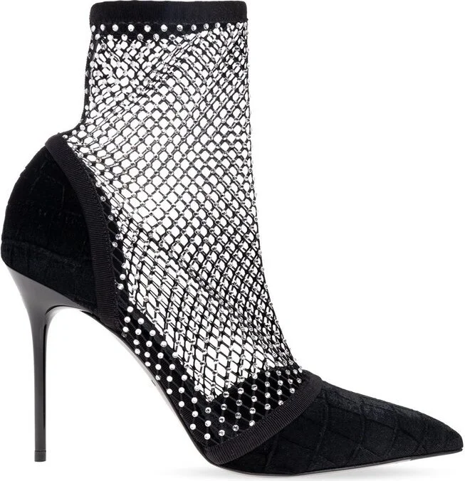 Balmain Embellished Mesh Heeled Ankle Boots