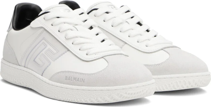 Balmain Gray & White Suede 'Balmain' Swan Sneakers - Image 4