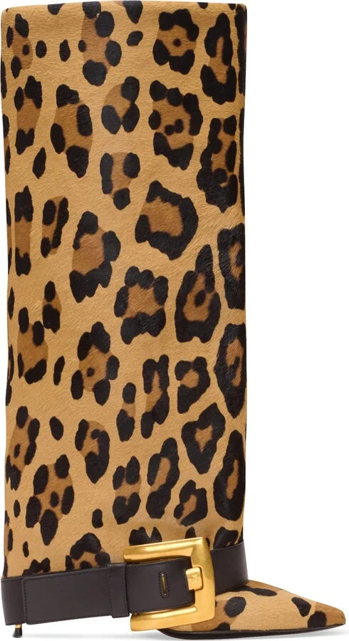 Balmain Leather Leopard Anthem Boots 95