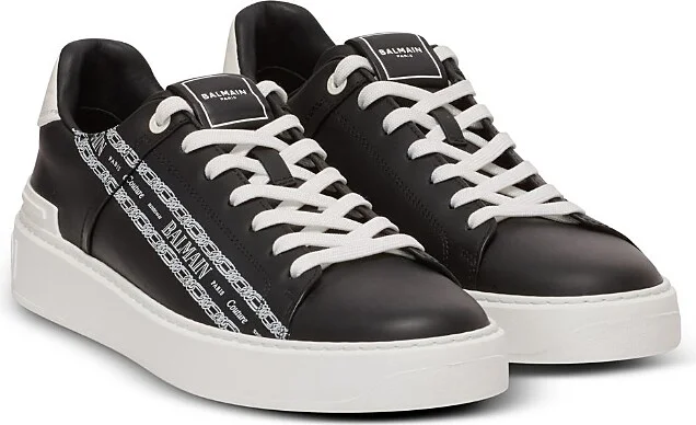Balmain Men's B-Court Printed Calfskin Trainers Sneakers