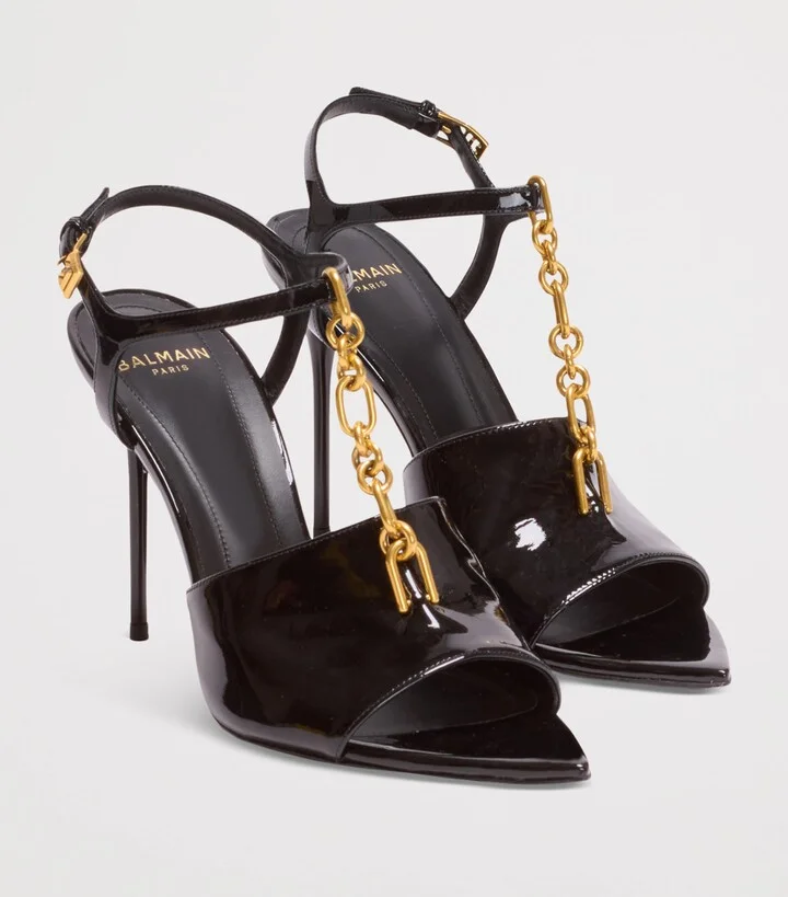 Balmain Patent Leather Sync Heeled Mules 95 - Image 2