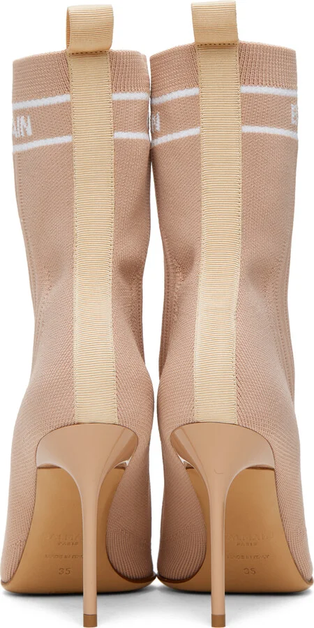 Balmain Pink Stretch Knit Skye Ankle Boots - Image 2