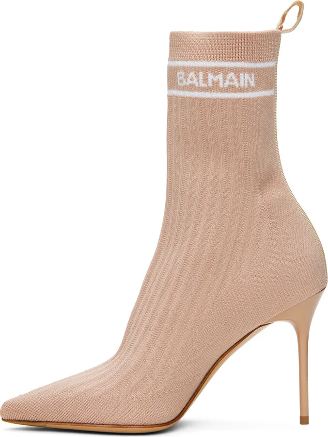 Balmain Pink Stretch Knit Skye Ankle Boots - Image 3