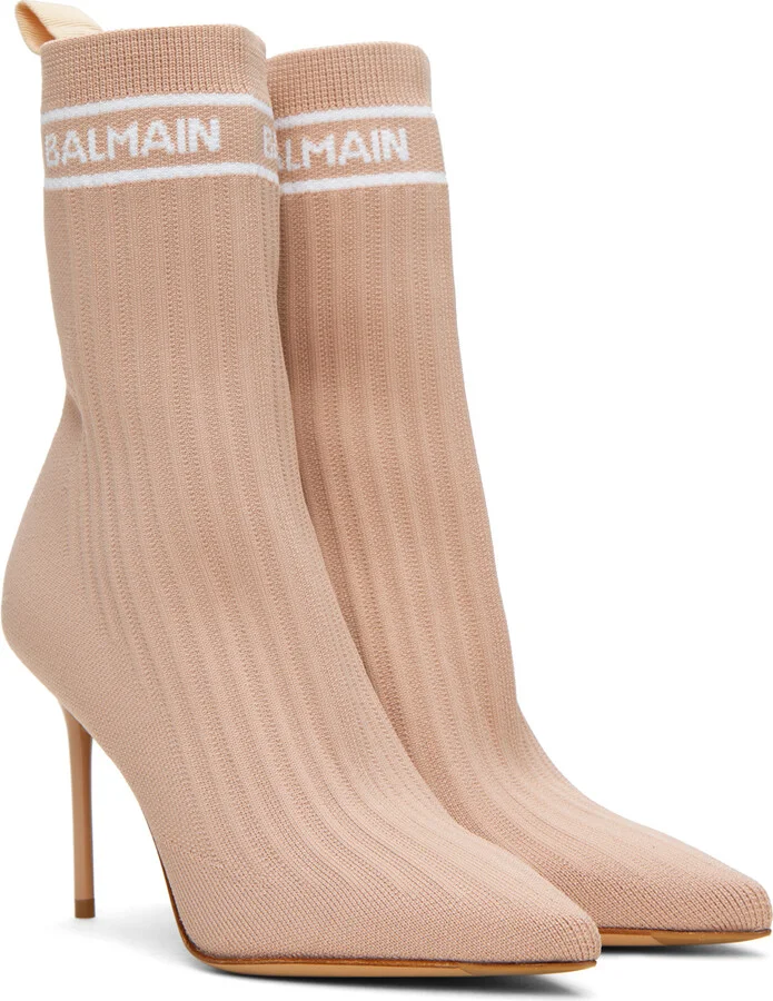 Balmain Pink Stretch Knit Skye Ankle Boots - Image 4