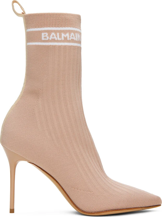 Balmain Pink Stretch Knit Skye Ankle Boots