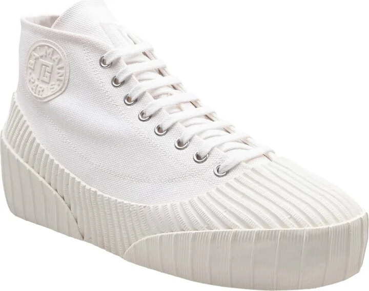 Balmain Riff Low Canvas Sneakers, White - Image 2