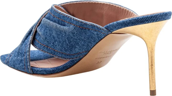 Balmain Safety Mule In Denim Fabric With Applied Pin - Image 4