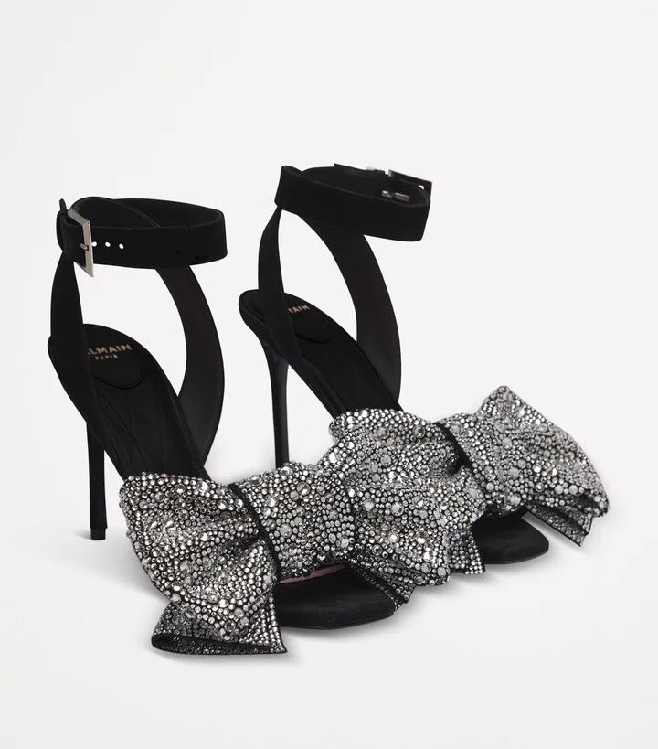 Balmain Suede Crystal Bow Sandals 95 - Image 2