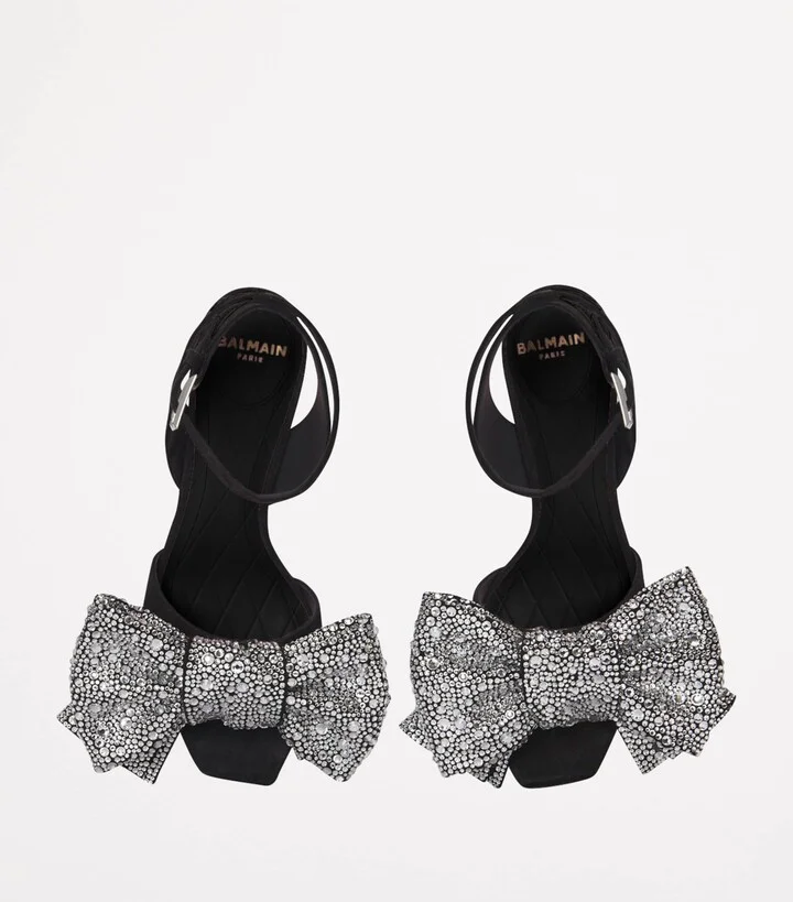 Balmain Suede Crystal Bow Sandals 95 - Image 4