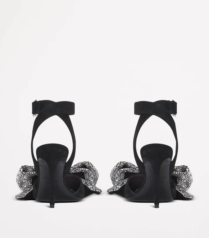 Balmain Suede Crystal Bow Sandals 95 - Image 6