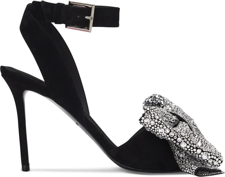Balmain Suede Crystal Bow Sandals 95