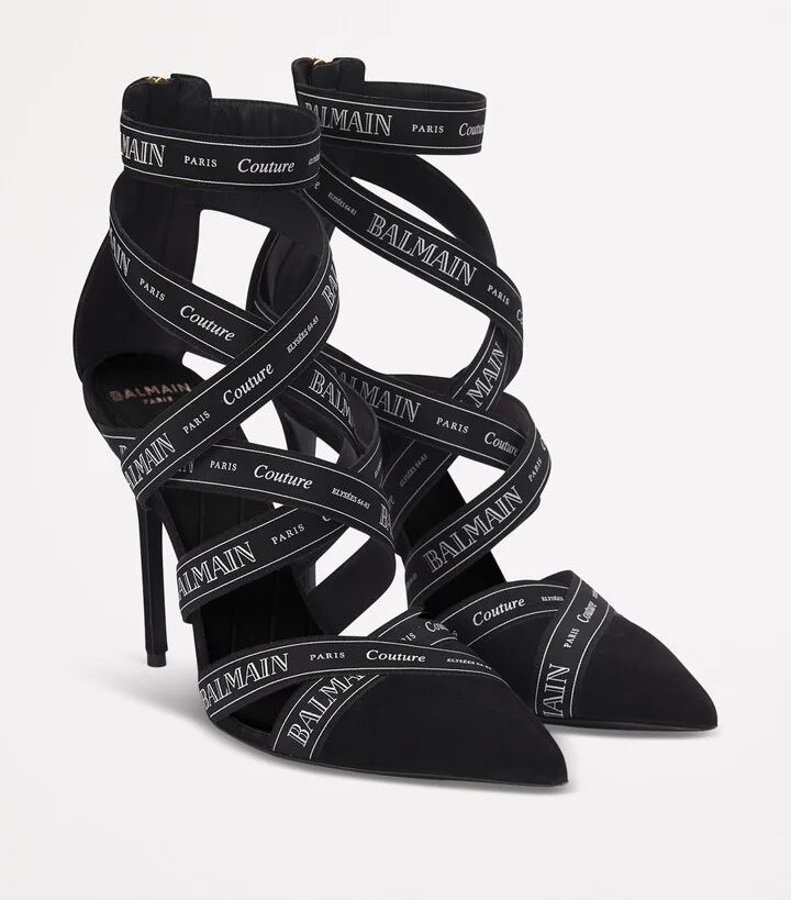Balmain Suede Logo-Ribbon Pumps 95 - Image 2