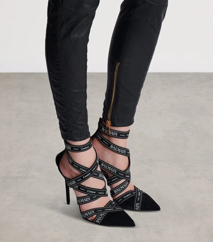 Balmain Suede Logo-Ribbon Pumps 95 - Image 3
