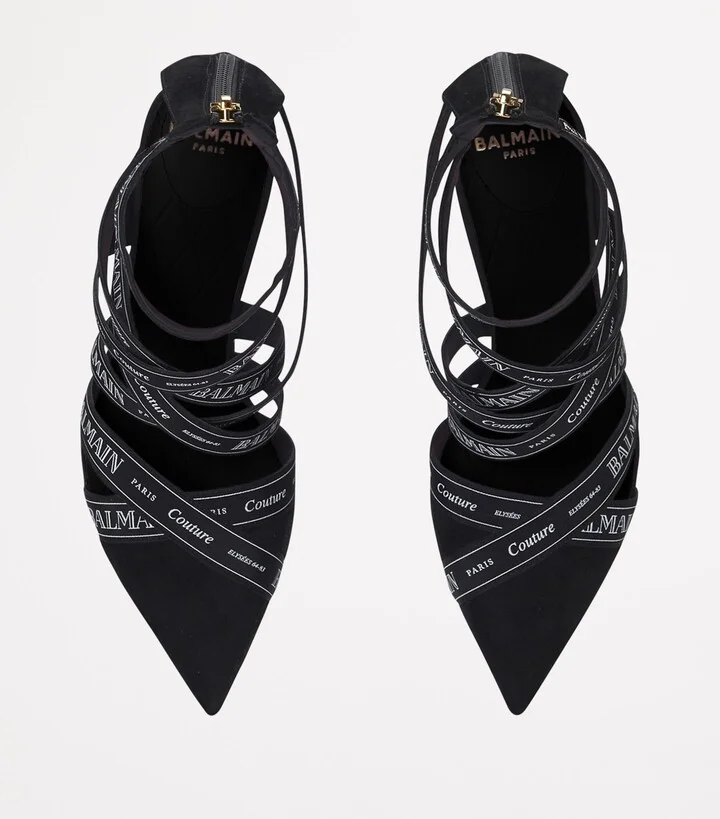 Balmain Suede Logo-Ribbon Pumps 95 - Image 4