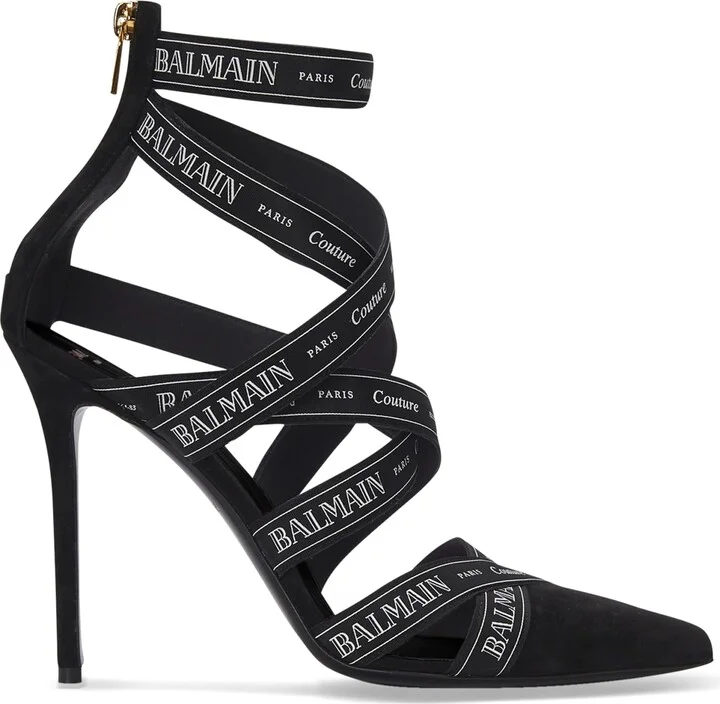 Balmain Suede Logo-Ribbon Pumps 95