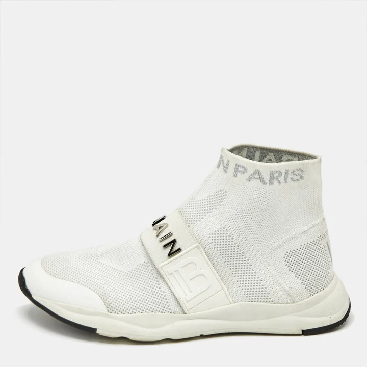 Balmain White Knit Fabric Cameron Sock Sneakers Size 41