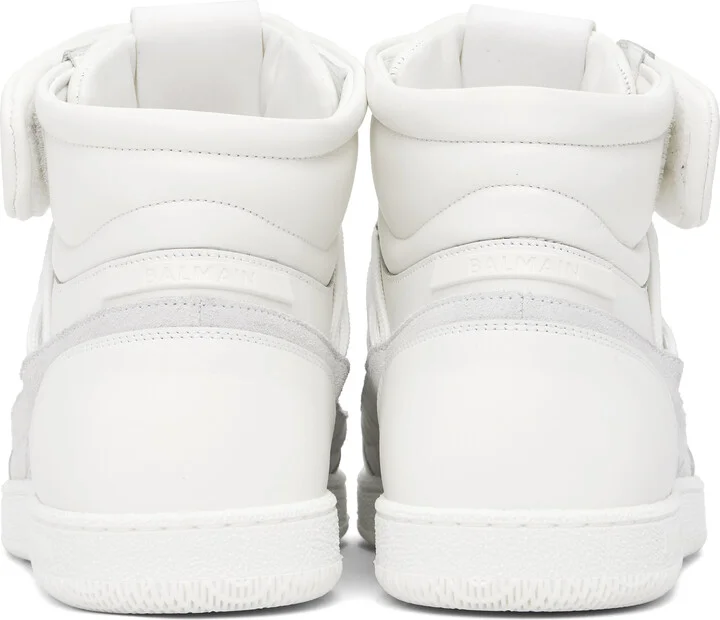 Balmain White Leather 'Balmain Swan' Mid-Top Lace-Up Sneakers - Image 2