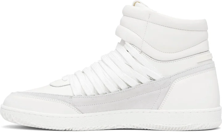 Balmain White Leather 'Balmain Swan' Mid-Top Lace-Up Sneakers - Image 3
