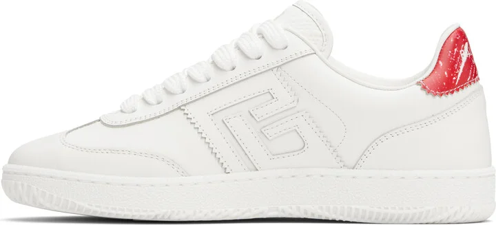 Balmain White & Red Leather 'Balmain' Swan Lipstick Sneakers - Image 3