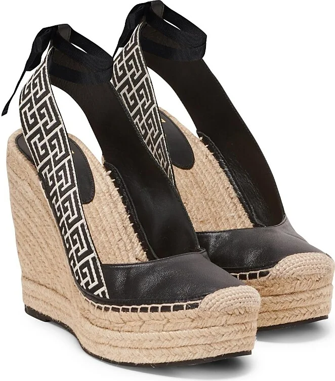 Balmain Women's Alex Monogram Jacquard and Leather Espadrilles