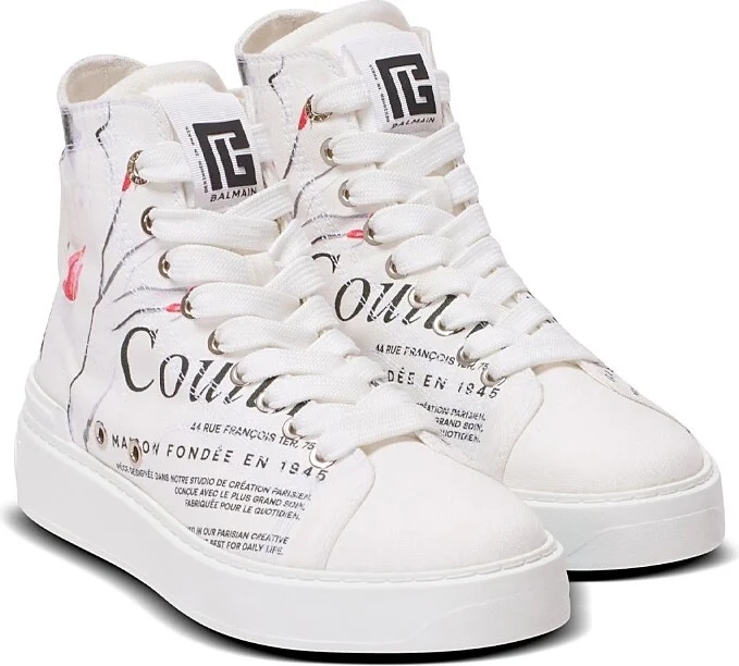 Balmain Women's B-Court High-Top Trainers with Beauty Print