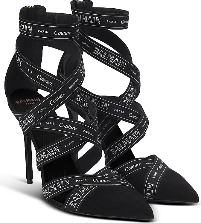 Balmain Women's Couture Suede Heels with Ribbon Motif