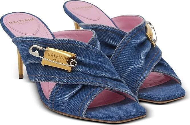 Balmain Women's Denim Safety Pin Mules