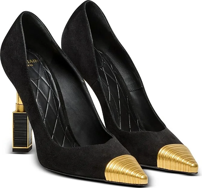 Balmain Women's Lipstick Pumps in Suede Leather and Brass