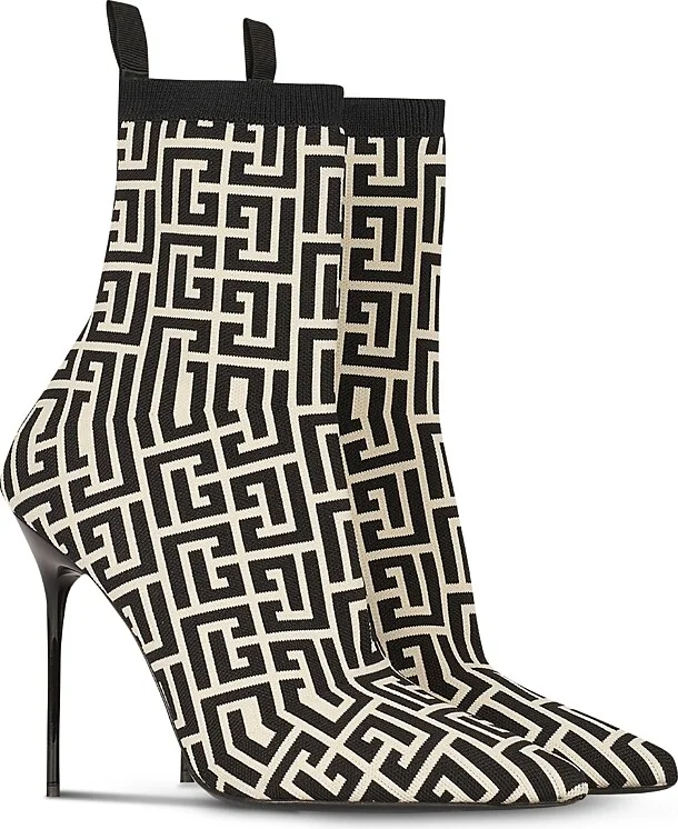 Balmain Women's Stretch Knit Skye Ankle Boots with Monogram