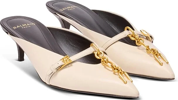 Balmain Women's Sync Leather Mules with Pointed Toe