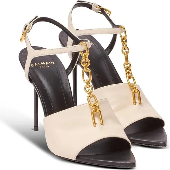 Balmain Women's Sync Leather Sandals with Heel