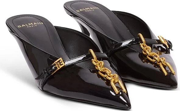 Balmain Women's Sync Patent Leather Mules with Pointed Toe