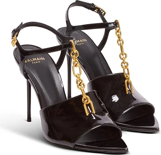 Balmain Women's Sync Patent Leather Sandals with Heel
